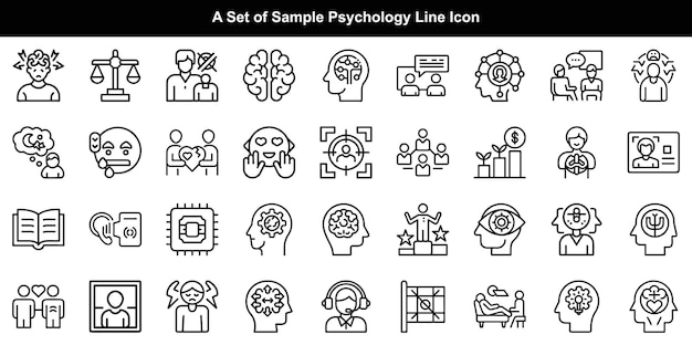 Un conjunto de ejemplos de iconos de línea de psicología