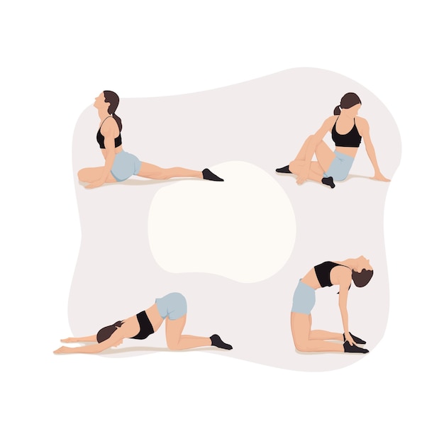 Vector conjunto de ejercicios estéticos con ilustraciones de salud y cuerpo.