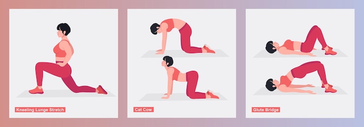Vector conjunto de ejercicios para mujeres mujeres haciendo ejercicios de fitness