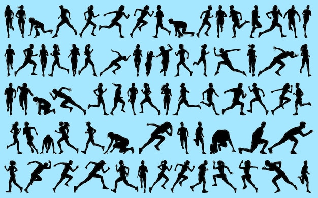 conjunto de ejercicios o siluetas de carrera Ilustración vectorial