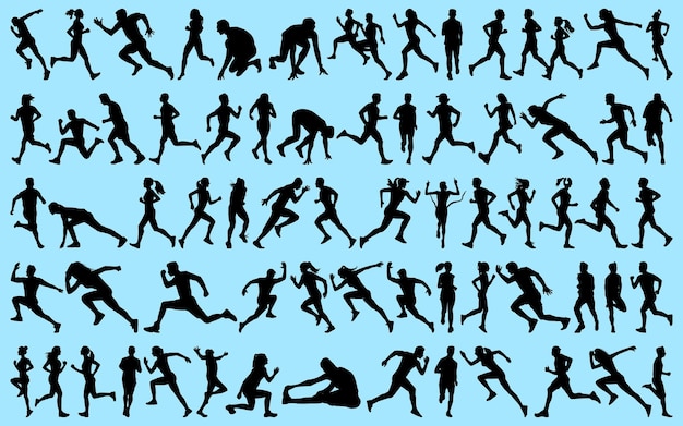 conjunto de ejercicios o siluetas de carrera Ilustración vectorial