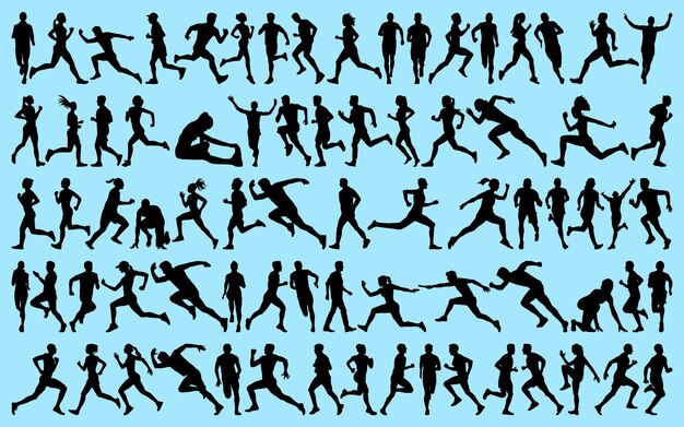 conjunto de ejercicios o siluetas de carrera Ilustración vectorial