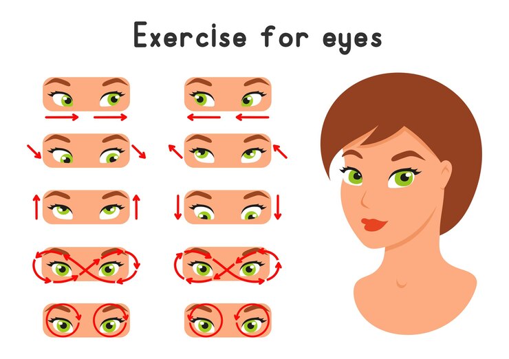 Vector un conjunto de ejercicios para los ojos para una mejor relajación de la visión estiramientos