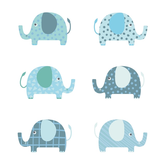 Conjunto de elefantes vector de dibujos animados