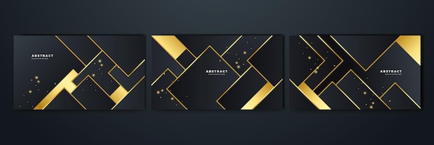 Conjunto de elegante fondo de diseño abstracto negro y dorado de lujo