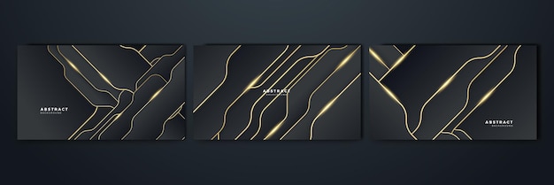 Conjunto de elegante fondo de diseño abstracto negro y dorado de lujo