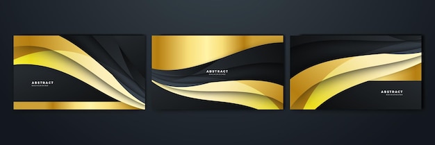 Conjunto de elegante fondo de diseño abstracto negro y dorado de lujo