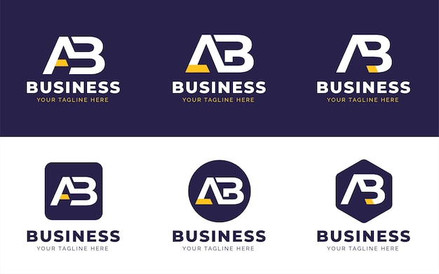 Conjunto de elegante logotipo de monograma de letras A y B con varias formas geométricas