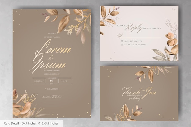 Conjunto de elegante plantilla de tarjeta de invitación de boda en acuarela