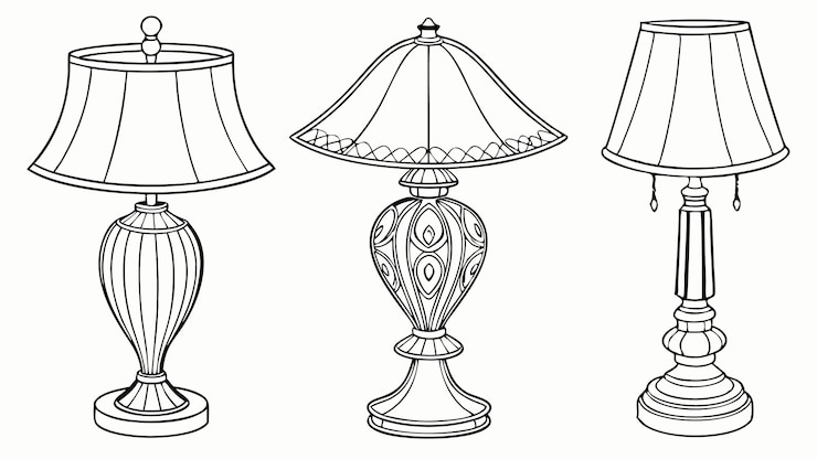 Vector conjunto de elegantes lámparas de mesa aisladas sobre un fondo blanco