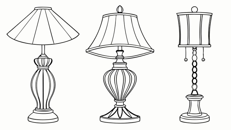 Vector conjunto de elegantes lámparas de mesa aisladas sobre un fondo blanco