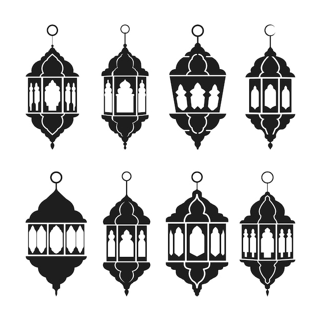 Conjunto de elegantes linternas árabes vectores lámparas colgantes islámicas tradicionales para el Ramadán Eid