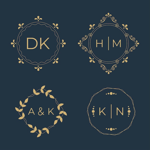 Vector conjunto de elegantes plantillas de diseño de monogramas florales para monograma de boda de una o dos letras