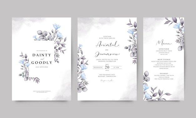 Conjunto de elegantes plantillas de tarjetas de invitación de boda con acuarela floral