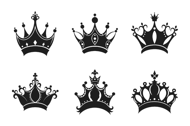 Conjunto de elegantes siluetas de la corona real Ilustración vectorial