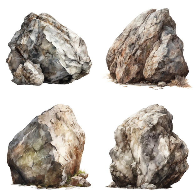 Conjunto de un elemento de acuarela altamente detallado de Boulder hecho con AI Vector Illustration