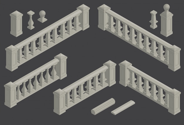 Conjunto de elemento arquitectónico balaustrada, vector