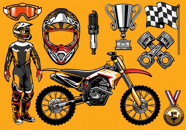 Vector conjunto de elemento de carreras de motocross altamente detallado