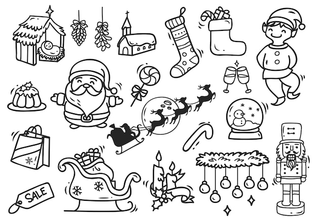 Conjunto de elemento de doodle de navidad