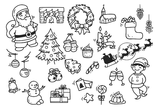 Vector conjunto de elemento de doodle de navidad