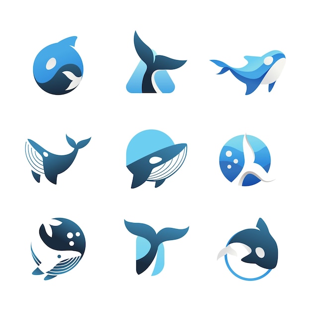 Conjunto de elemento de logotipo de ballena