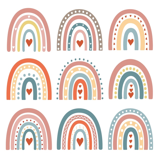 Conjunto de elementos abstractos del arco iris boho