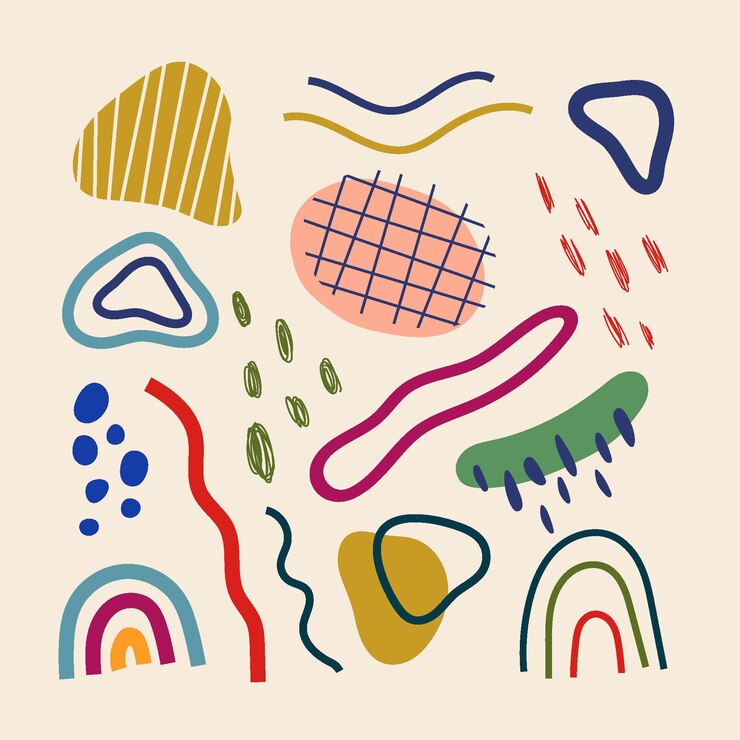 Vector conjunto de elementos abstractos manchas garabates arco iris ilustración vectorial moderna para su diseño