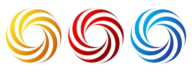Conjunto de elementos abstractos de movimiento en espiral o remolino. Ilustración vectorial. Iconos de remolino de colores aislados