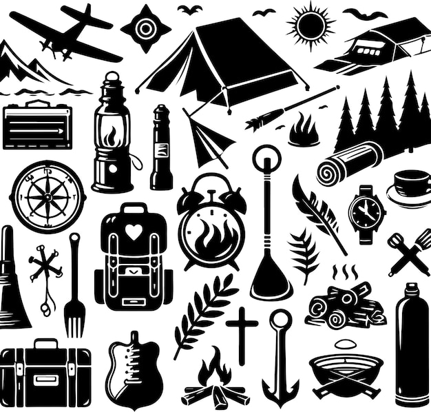 Vector conjunto de elementos de acampada