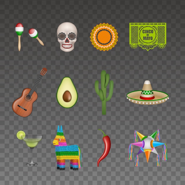 Vector conjunto de elementos aislados cinco de mayo