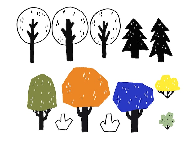 Conjunto de elementos aislados del paisaje natural dibujados a mano