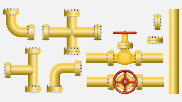 Conjunto de elementos amarillos de la tubería Industria del gas y el petróleo Ilustración vectorial