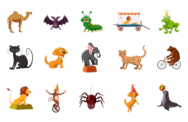 Conjunto de elementos de animales. Conjunto de dibujos animados de animales