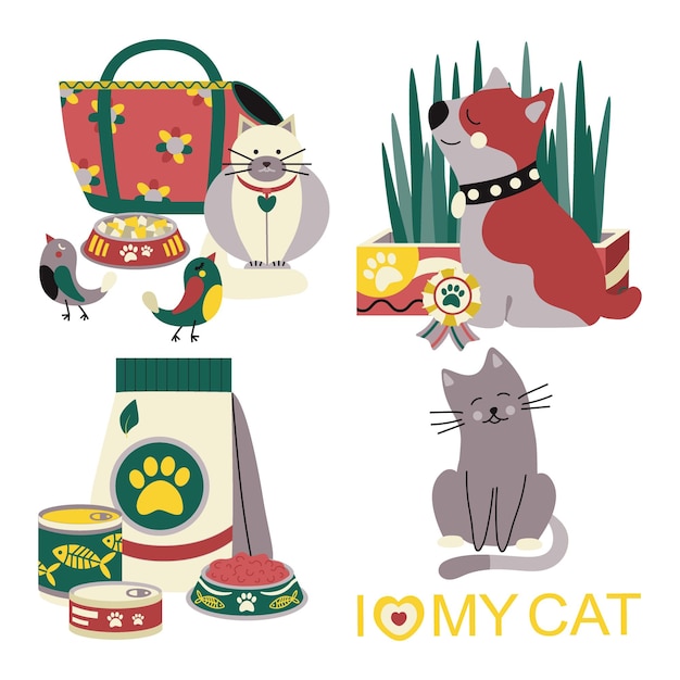Conjunto de elementos para animales gatos perros Cuidado de mascotas