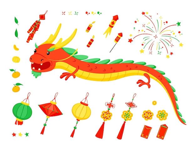 Conjunto de elementos de año nuevo chino.