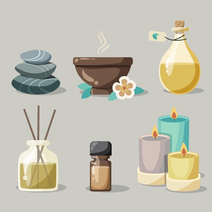 Vector conjunto de elementos de aromaterapia dibujados a mano