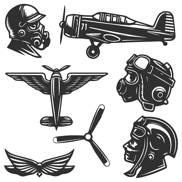 Conjunto de elementos de aviones antiguos