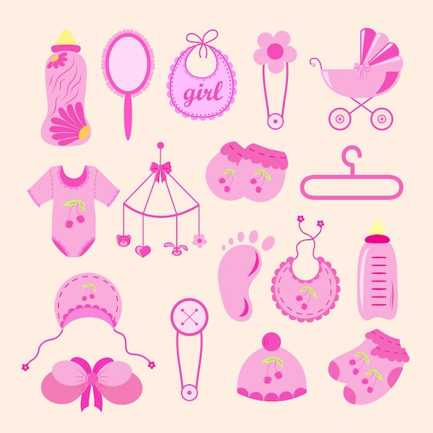 Vector conjunto de elementos de baby shower.