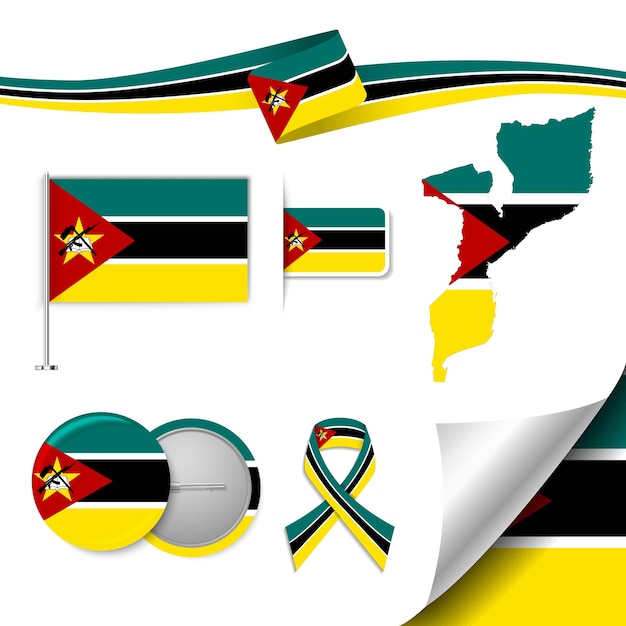 Vector conjunto de elementos de bandera con mozambique