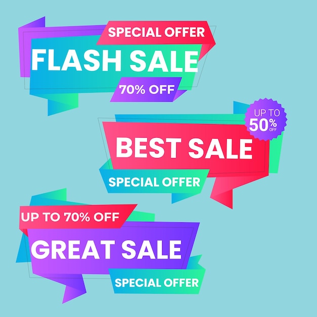 Conjunto de elementos de banner colección de etiquetas de descuento oferta especial sitio web de ventas amarillas y rojas modernas