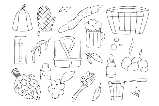 Conjunto de elementos de baño en estilo doodle Ilustración vectorial Colección de baño