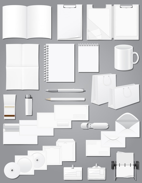 Conjunto de elementos en blanco de papelería muestras en blanco para ilustración de vector de diseño de identidad corporativa