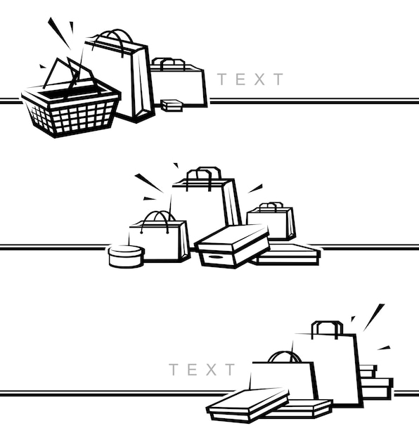 Conjunto de elementos de bolsa de compras. Bolsa de compras aislada. Vector