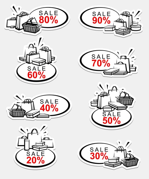 Conjunto de elementos de bolsa de compras. Bolsa de compras aislada. Vector