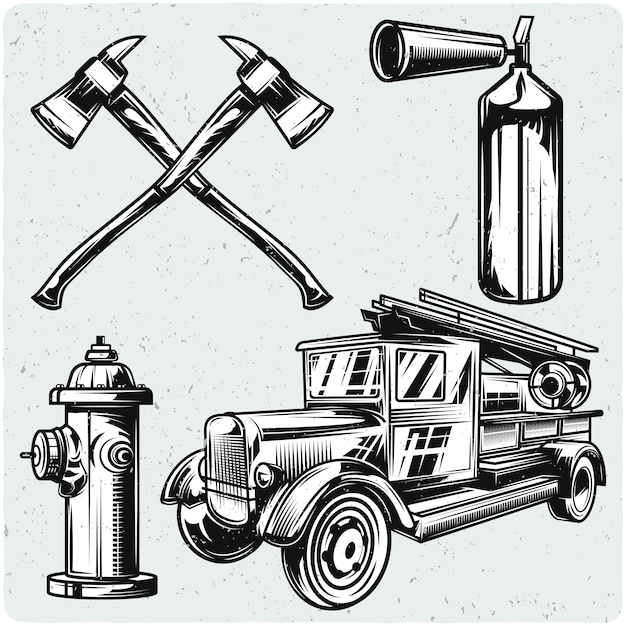 Vector conjunto de elementos de bombero