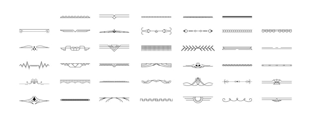 Conjunto de elementos de borde de garabato de colección de líneas simples negras, boceto de estilo de diseño vectorial aislado