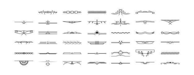 Conjunto de elementos de borde de garabato de colección de líneas simples negras, boceto de estilo de diseño vectorial aislado