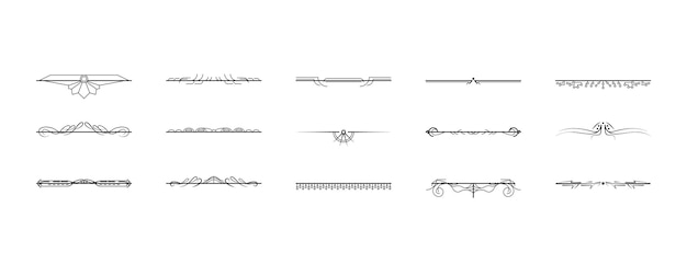 Conjunto de elementos de borde de garabato de colección de líneas simples negras, boceto de estilo de diseño vectorial aislado