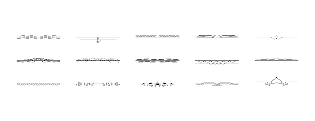 Conjunto de elementos de borde de garabato de colección de líneas simples negras, boceto de estilo de diseño vectorial aislado