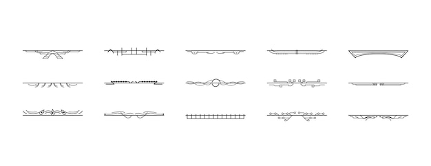Conjunto de elementos de borde de garabato de colección de líneas simples negras, boceto de estilo de diseño vectorial aislado